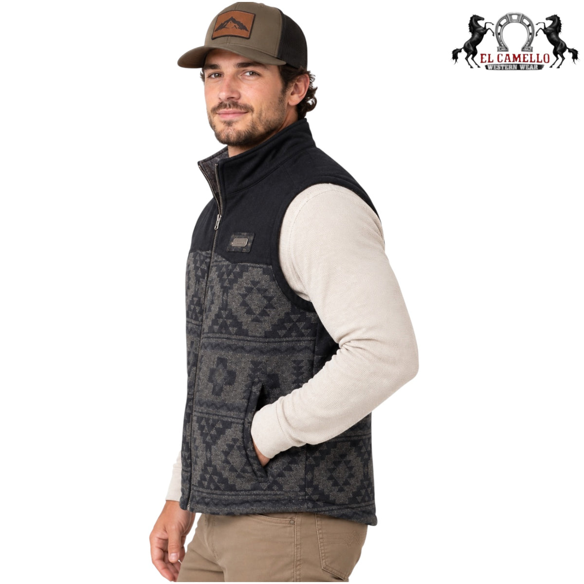 Men’s Black and Charcoal Aztec Print Western Vest MWV1543012