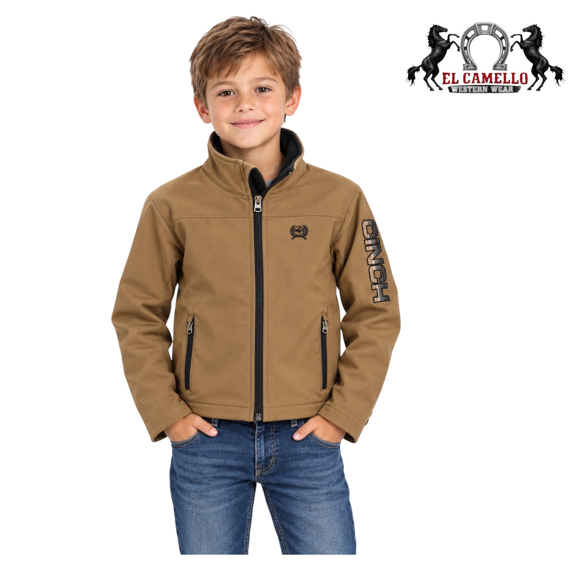CINCH Boys’ Tan Softshell Full-Zip Western Jacket