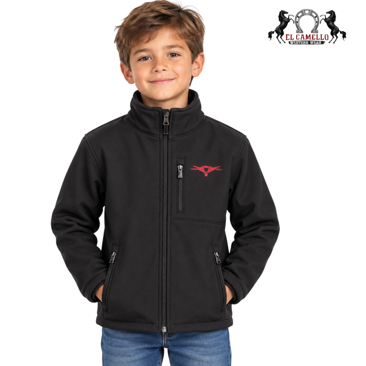Torres Boys’ Black Longhorn Softshell Western Jacket