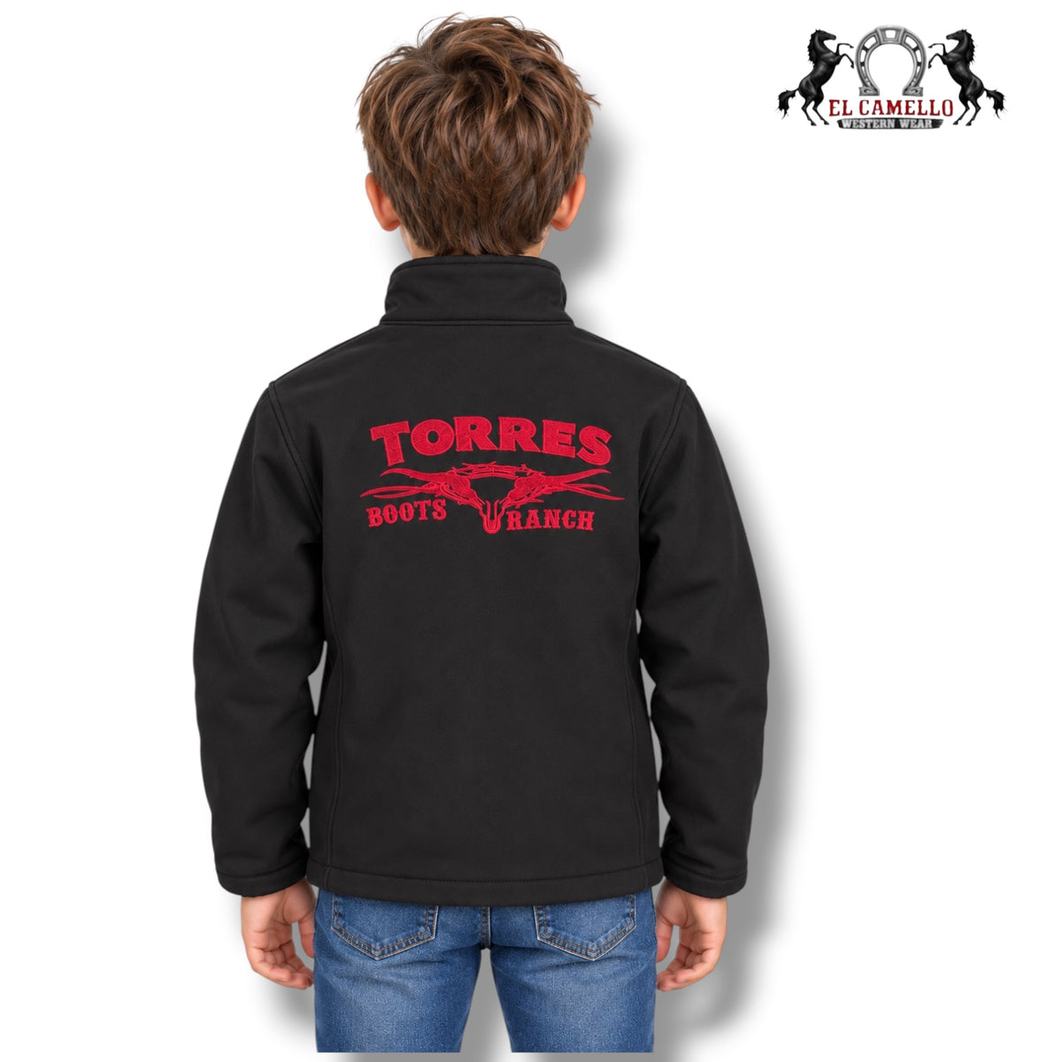 Torres Boys’ Black Longhorn Softshell Western Jacket