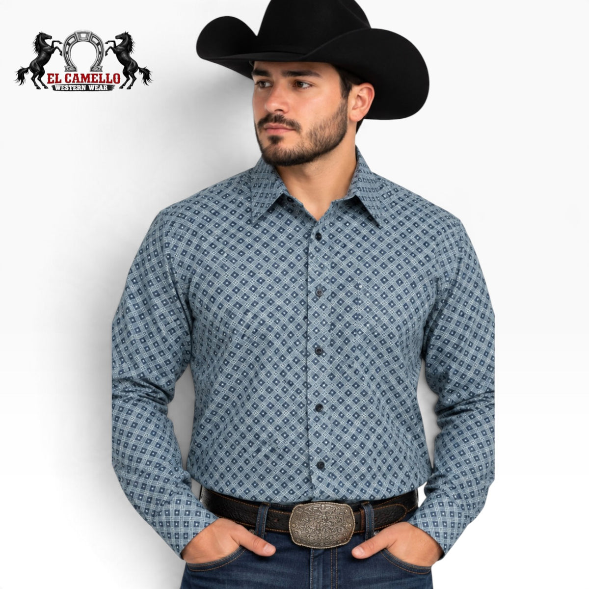CINCH Men’s Navy Geometric Print Long Sleeve Western Shirt – MTW1347112 NAV