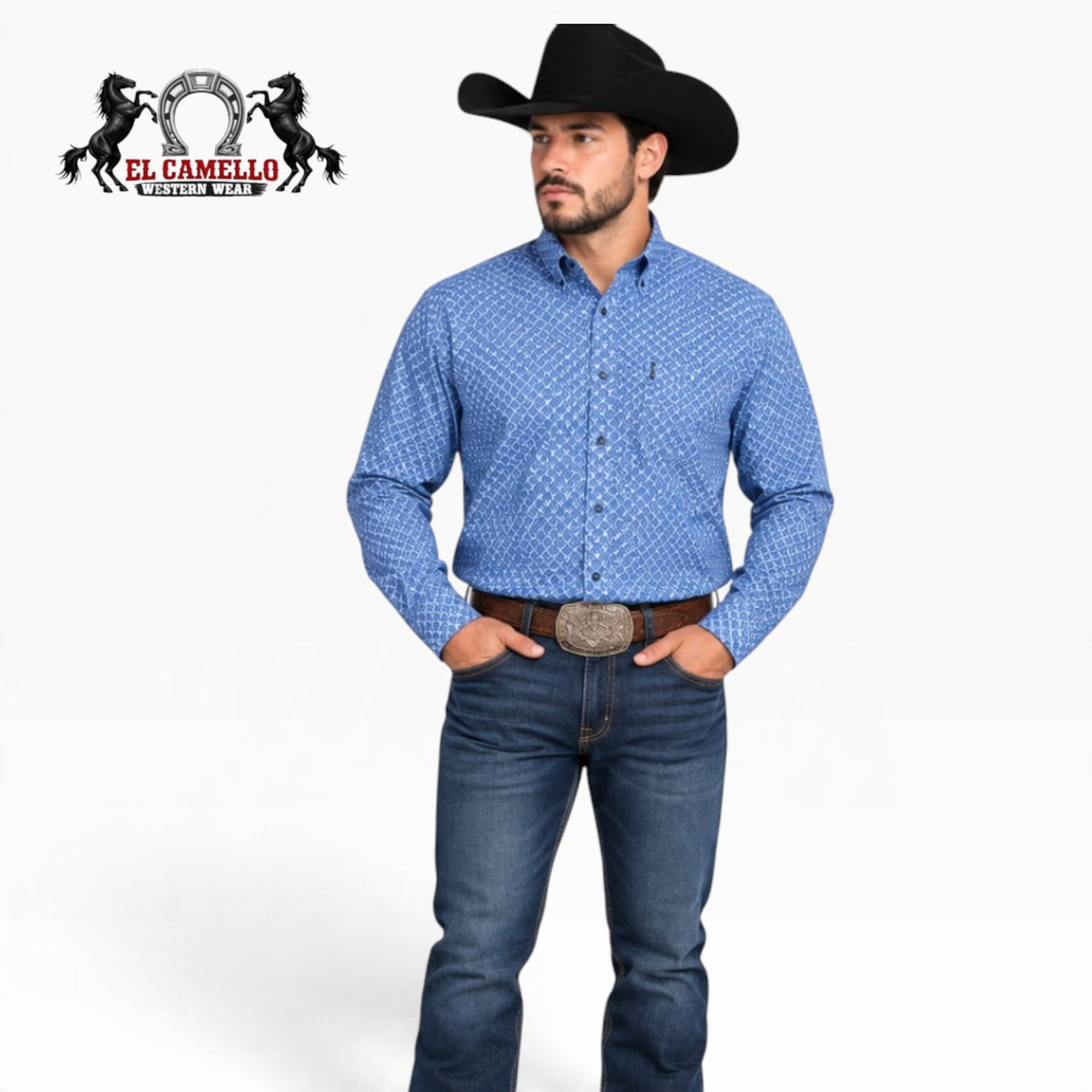 CINCH Men’s Blue Geometric Print Modern Fit Long Sleeve Western Shirt – MTW134109