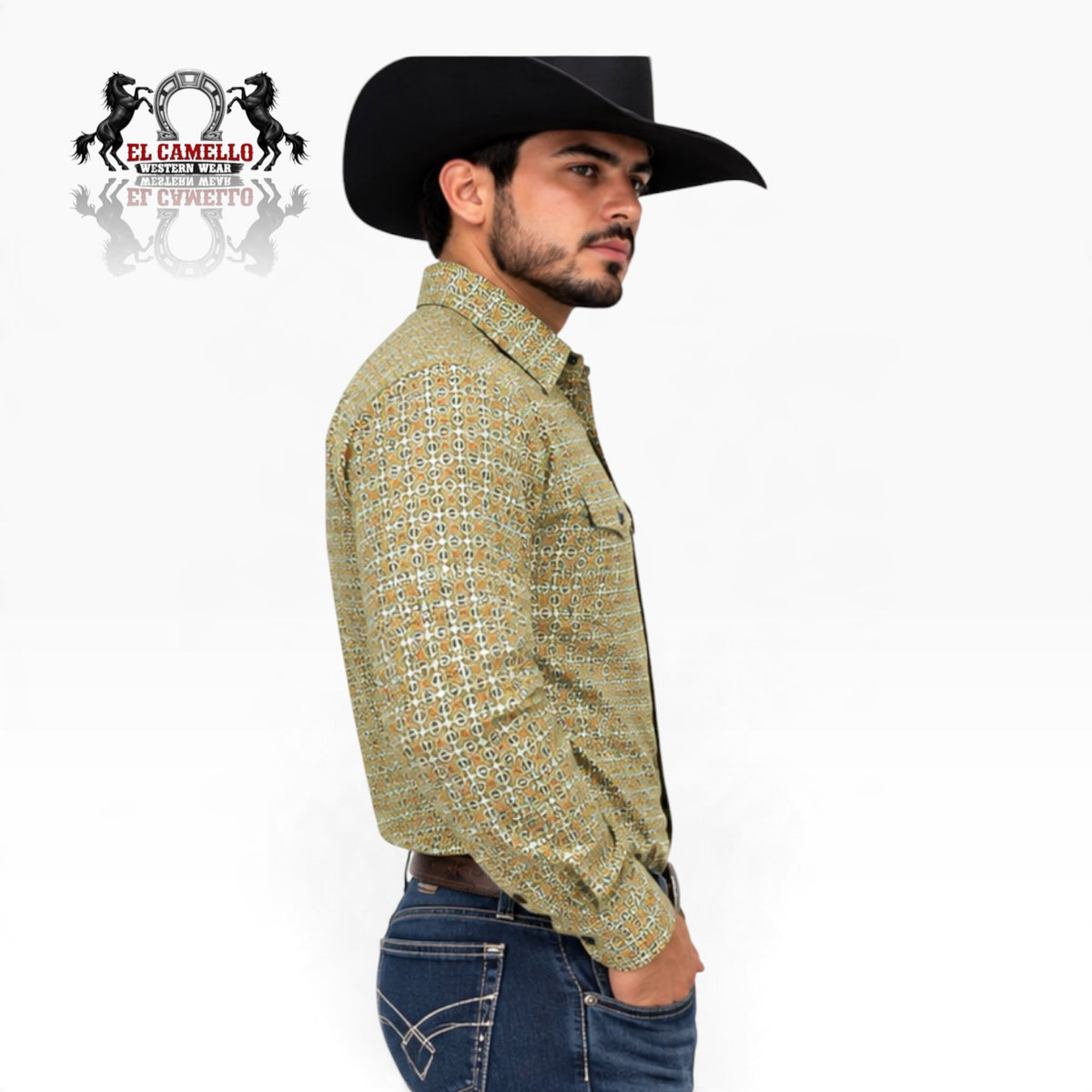 NIKO2023 Men’s Geometric Print Long Sleeve Western Shirt