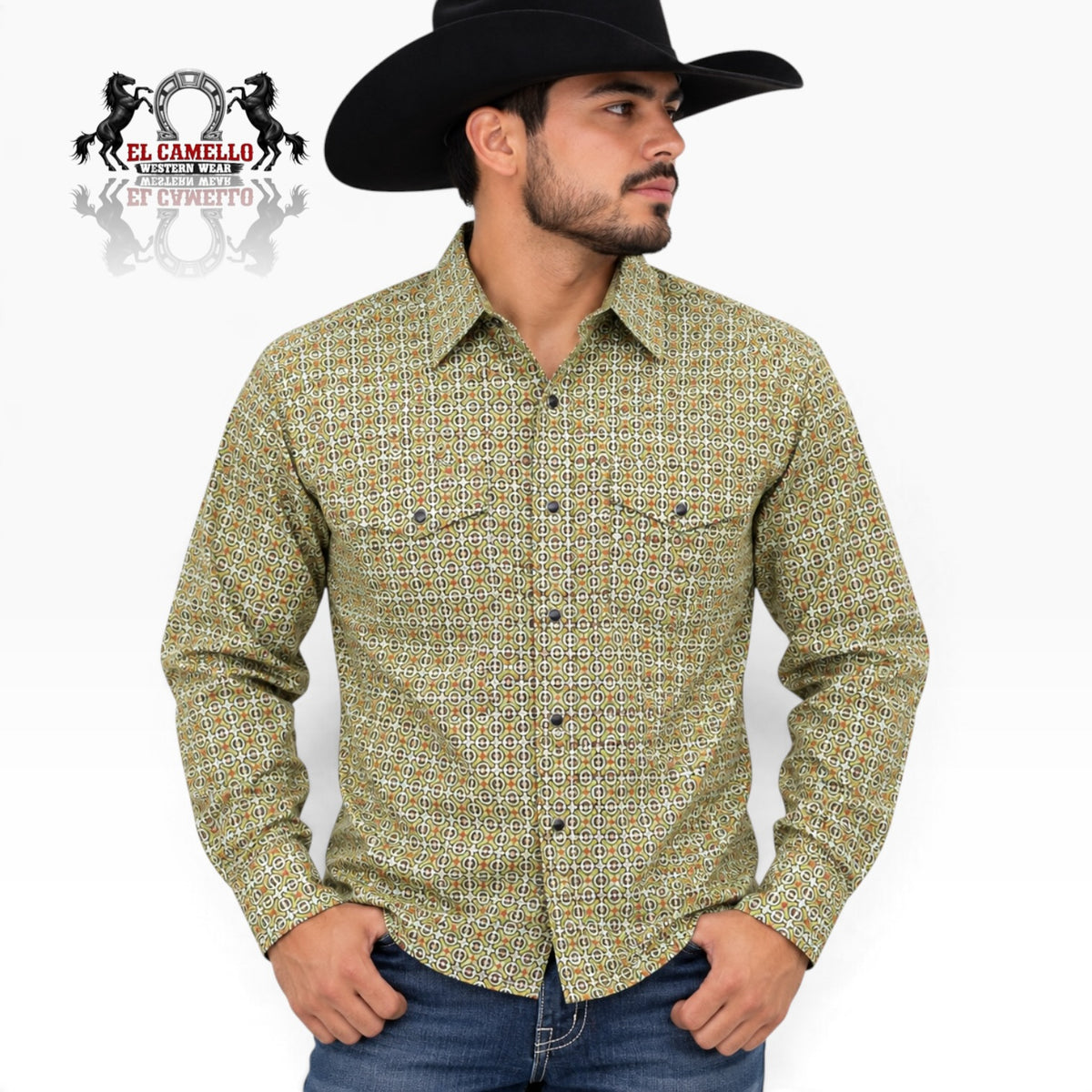 NIKO2023 Men’s Geometric Print Long Sleeve Western Shirt