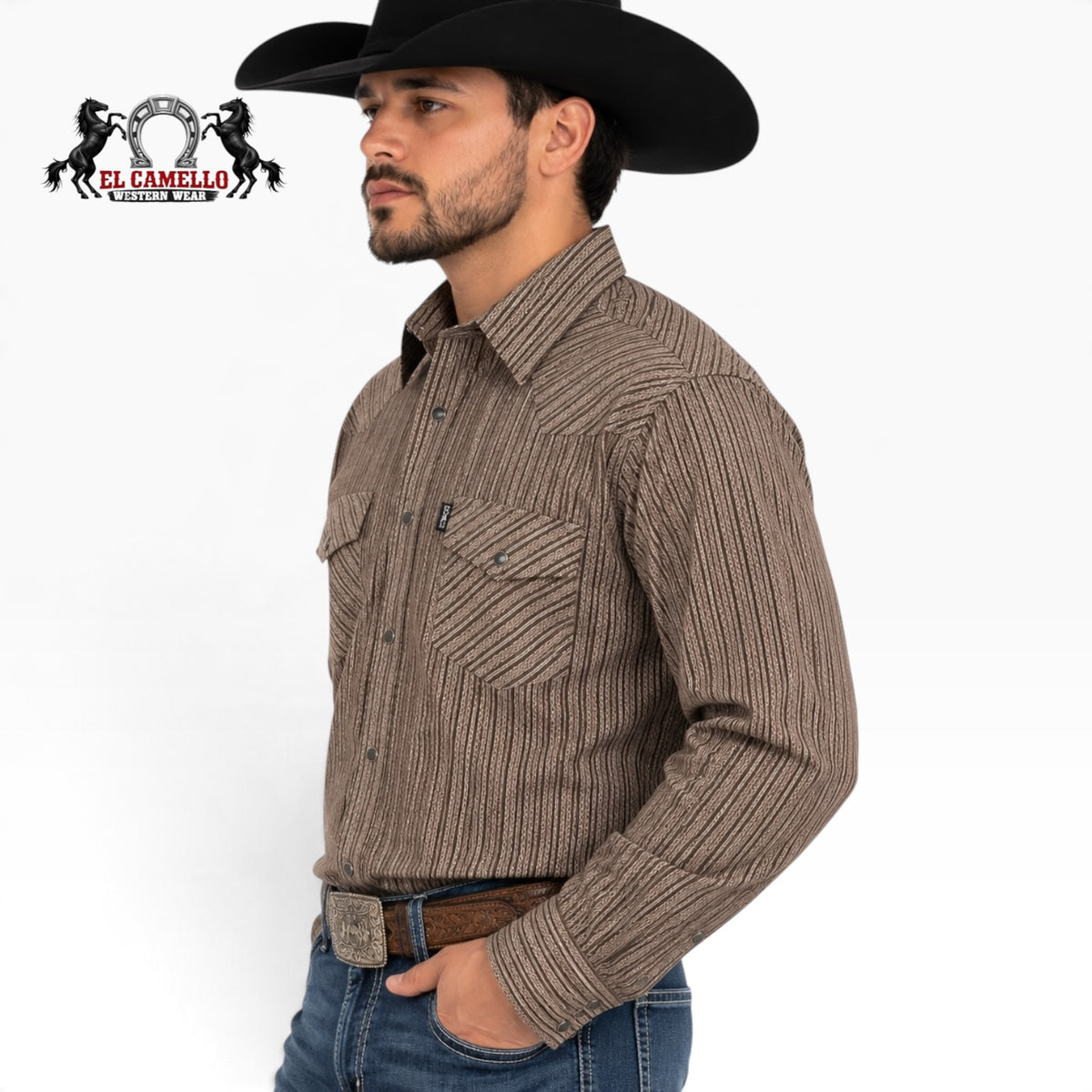 CINCH Men's Brown Geometric Stripe Modern Fit Long Sleeve Western Shirt – MTW1303080 BRN