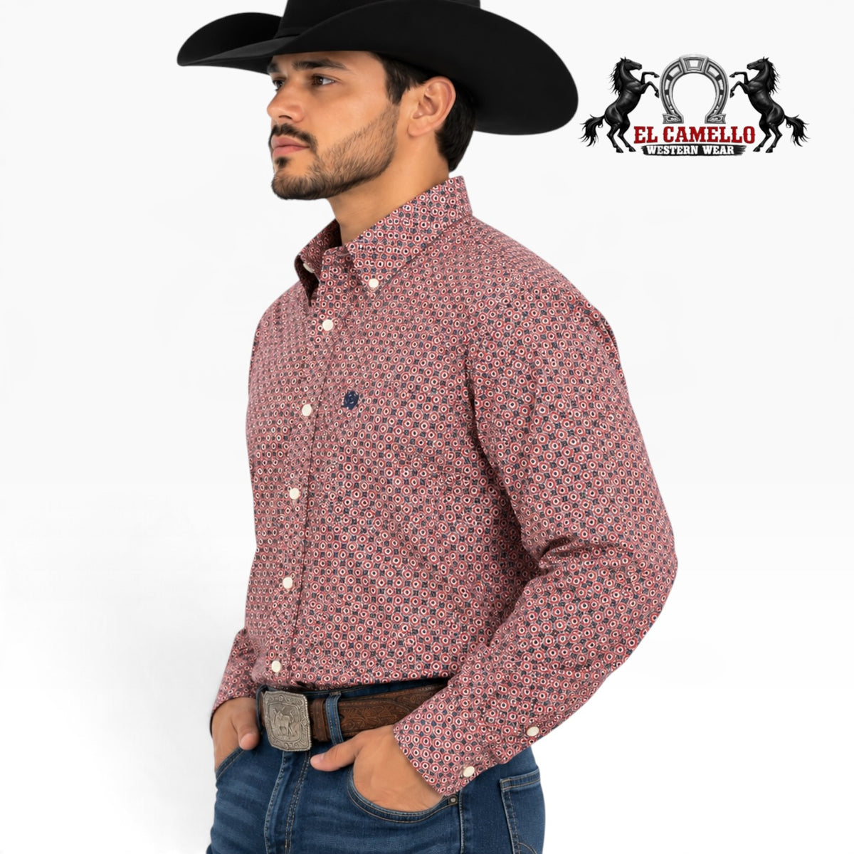 CINCH Men's Red Geometric Print Long Sleeve Western Shirt MTW1105804