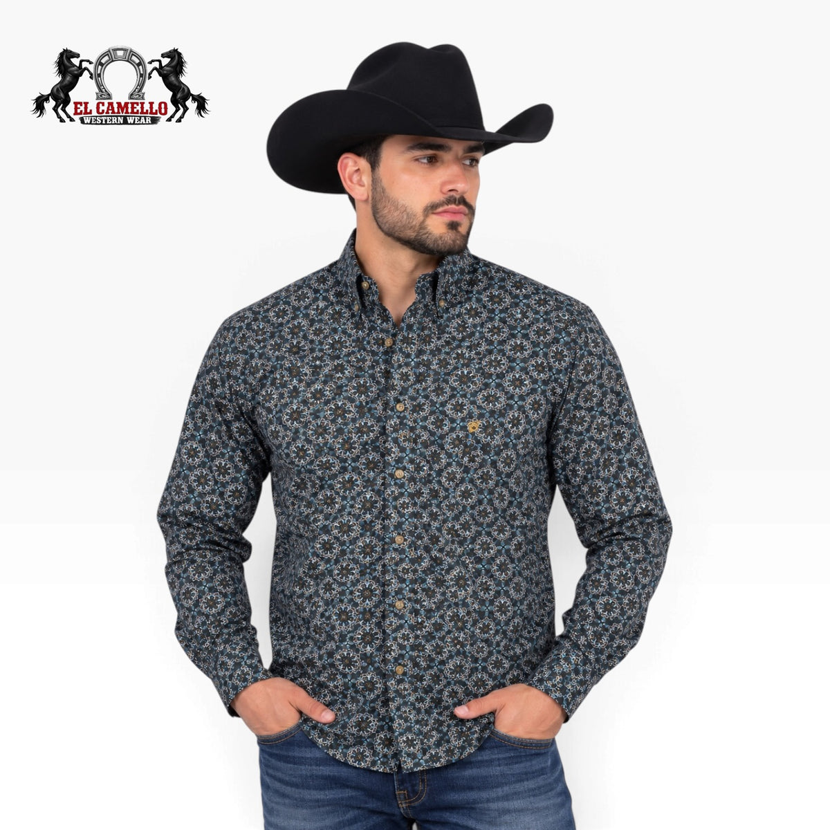 ROCK&ROLL Men's Blue Floral Long Sleeve Western Shirt – BMB2S05440