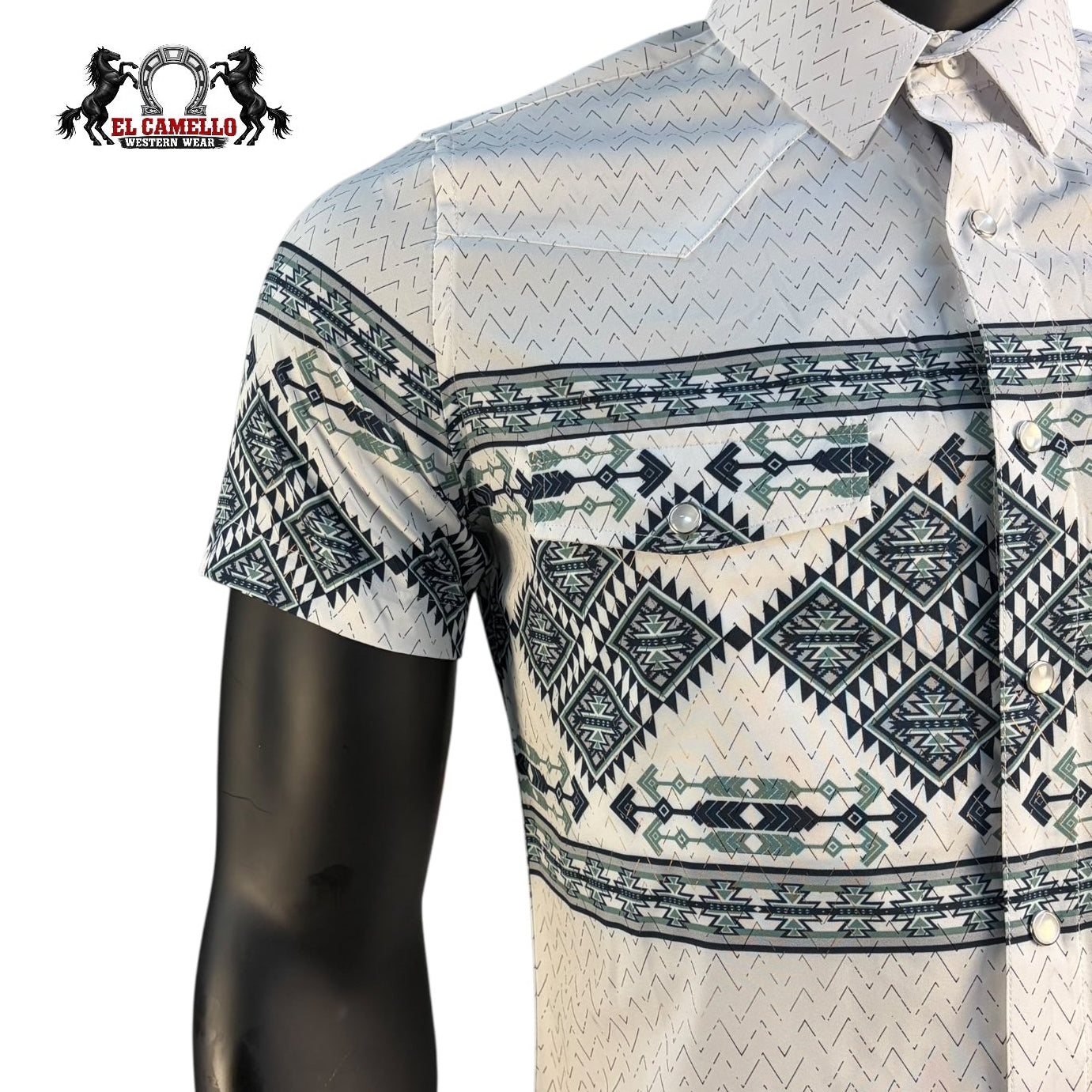 Montero Men’s White Short Sleeve Shirt MT4048 Western Aztec Print Button-Up Classic Fit