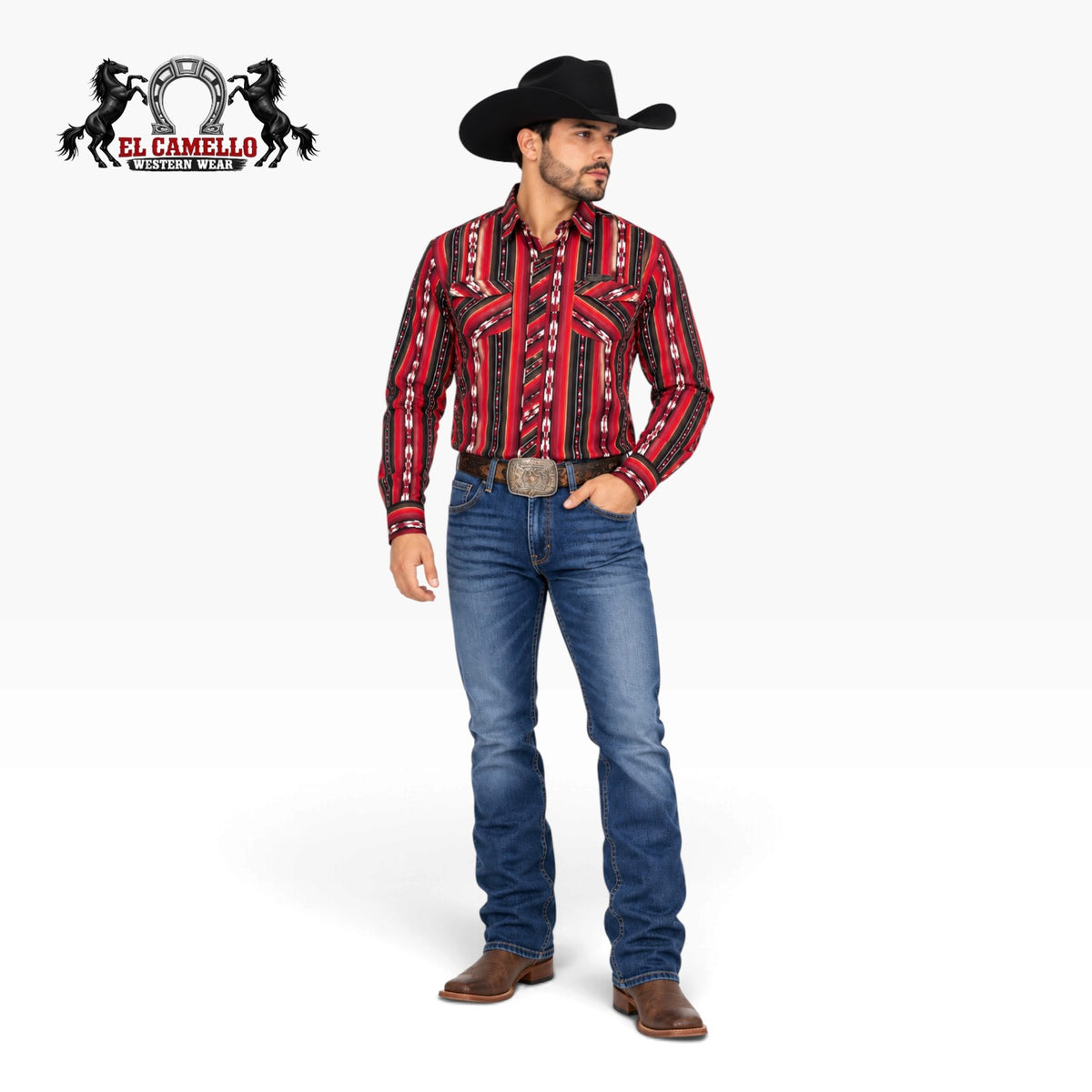 ROCK&ROLL Men's Red Aztec Stripe Long Sleeve Western Shirt – BMN2S07656