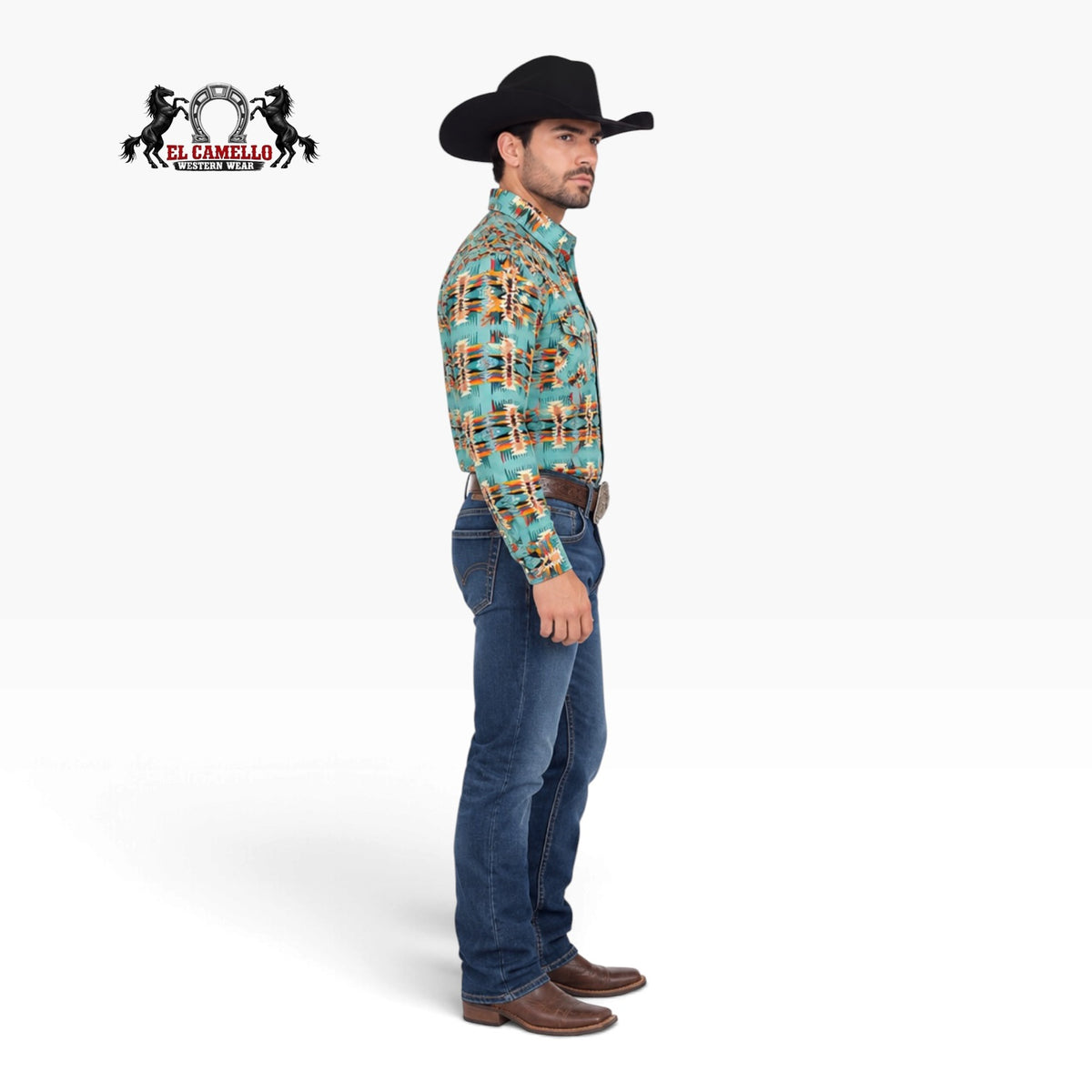 ROCK&ROLL Men's Turquoise Aztec Print Long Sleeve Western Shirt – BMN2S04727