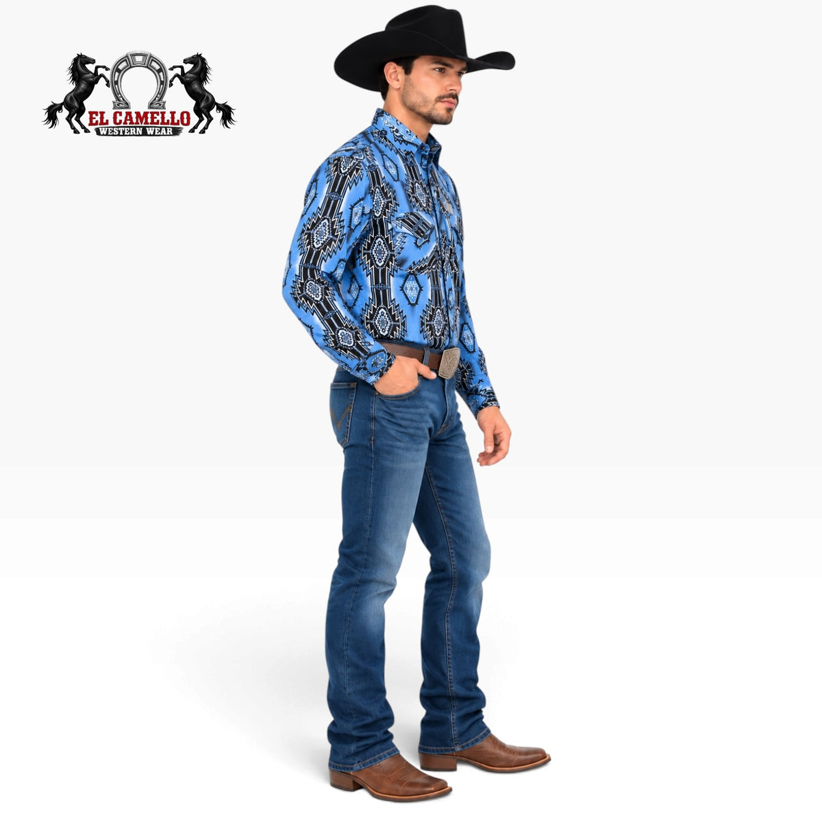 Rock & Roll Men's Blue Aztec Print Long Sleeve Western Shirt – BMN2S07642