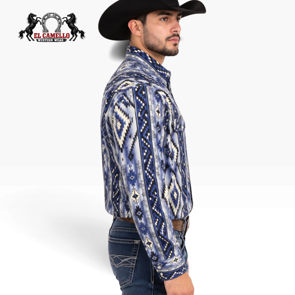 Rock & Roll Denim Men’s Blue Aztec Print Long Sleeve Western Shirt – BMN2S05498