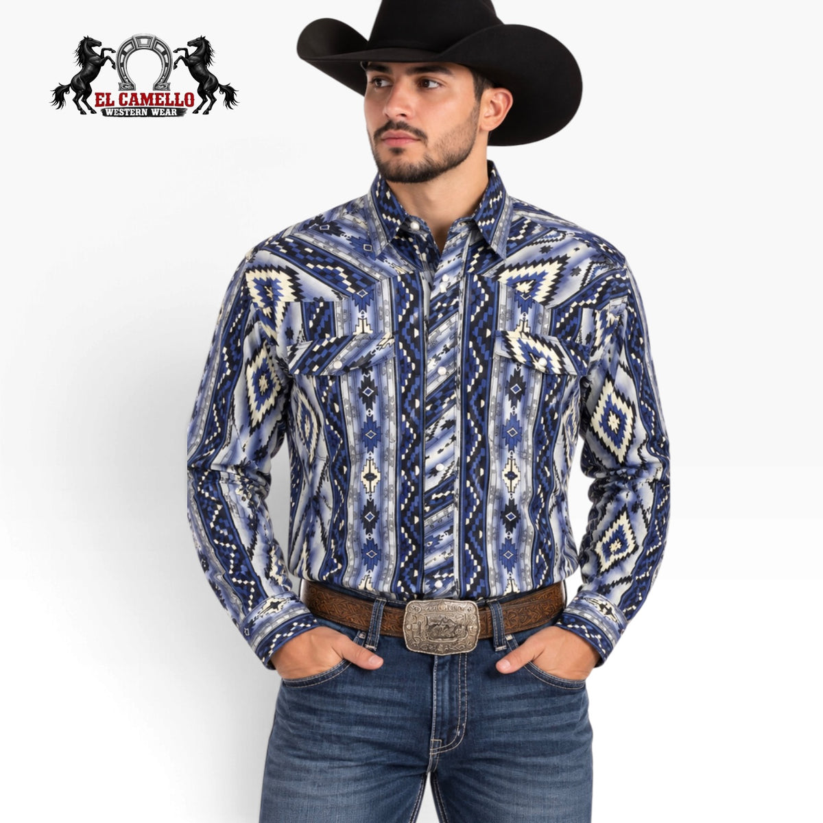 Rock & Roll Denim Men’s Blue Aztec Print Long Sleeve Western Shirt – BMN2S05498