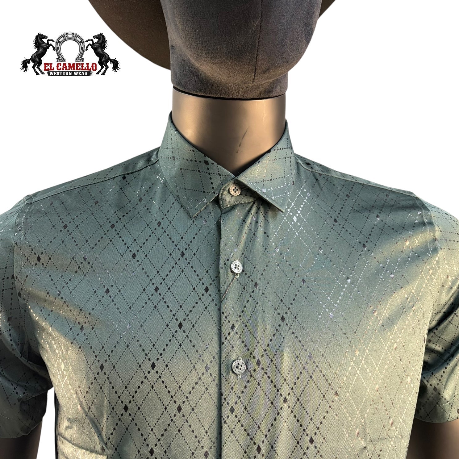 Montero Men’s Green Short Sleeve Shirt MT0829 Textured Pattern Button-Up Classic Fit