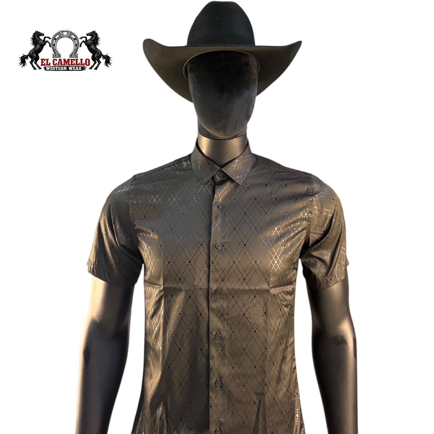 Montero Men’s Black Short Sleeve Shirt Textured Pattern Button-Up Classic Fit MT0829