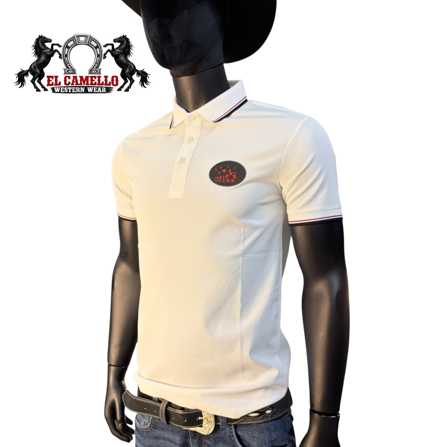 Lamasini Men’s White Polo Shirt LAM28239 Short Sleeve with Red & Black Trim Classic Fit