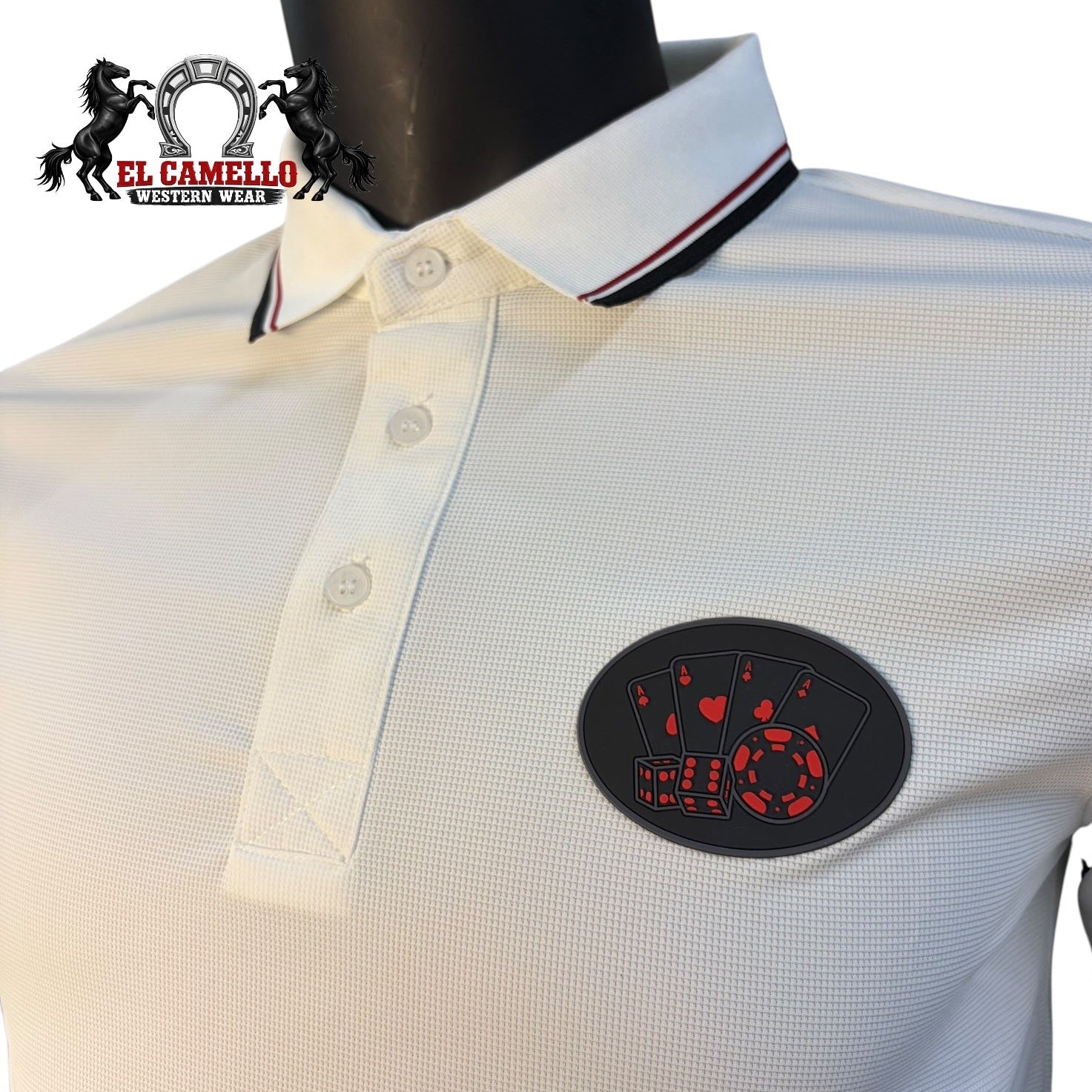 Lamasini Men’s White Polo Shirt LAM28239 Short Sleeve with Red & Black Trim Classic Fit