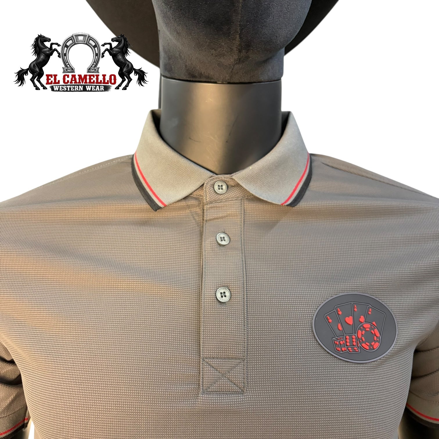 Lamasini Men’s Grey Polo Shirt LAM3881 Short Sleeve with Red Trim Classic Fit