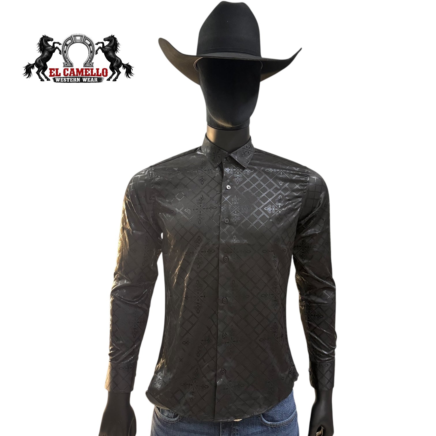 Lamasini Men’s Black Long Sleeve Shirt LAM4484 Textured Pattern Button-Up Classic Fit