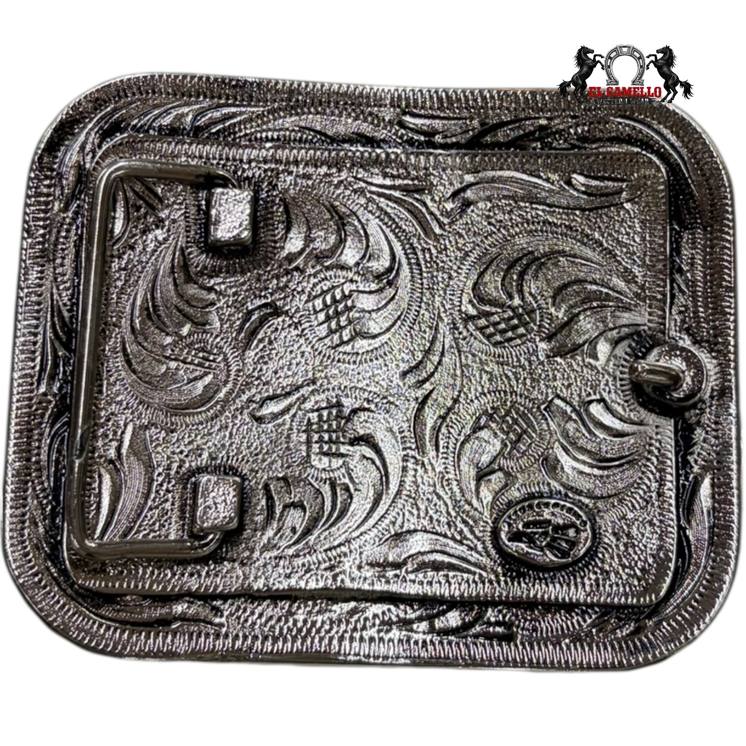 Men’s Western Horse Head Belt Buckle – Antique Silver & Gold Tone with Red Stone Accents