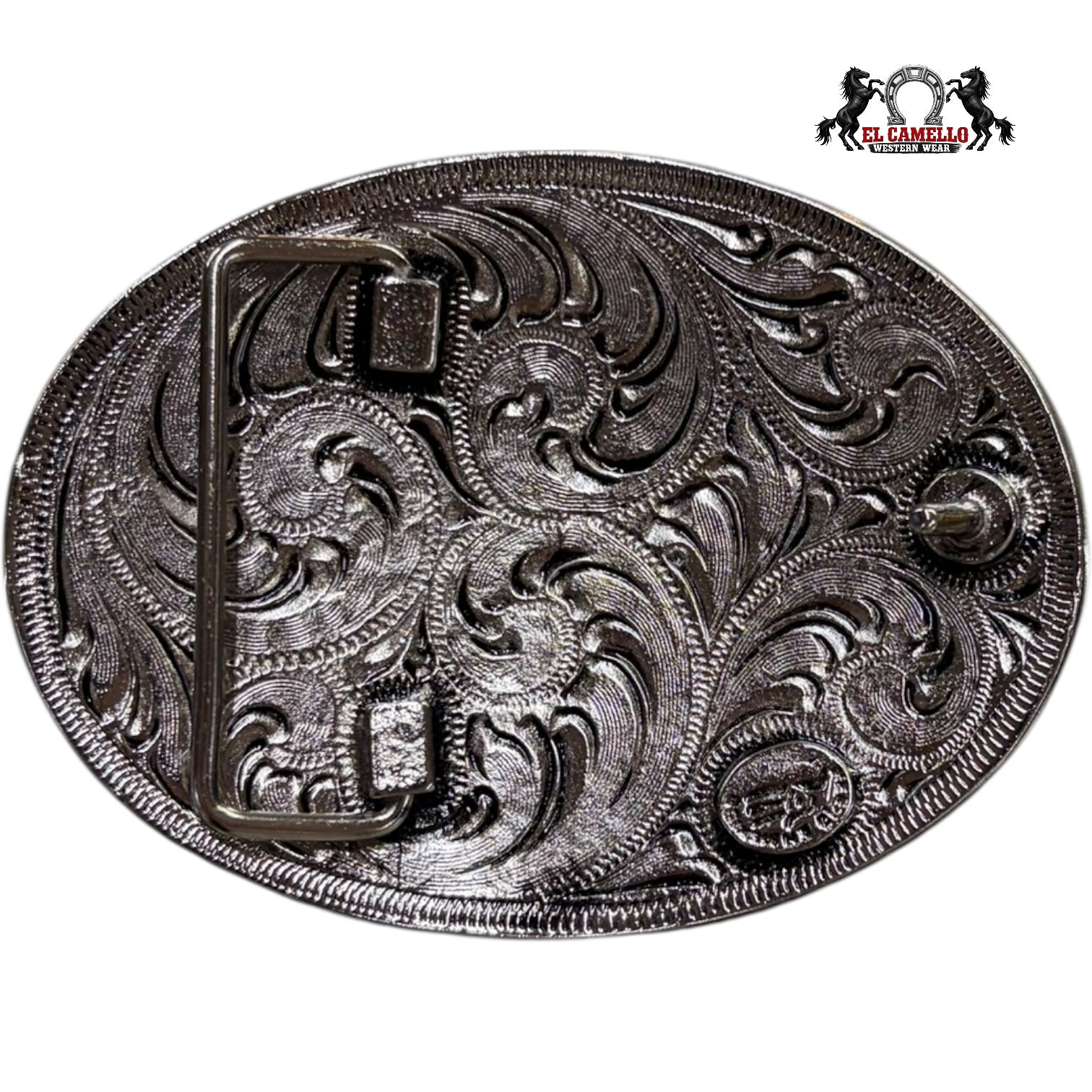 Men’s Western Rooster Belt Buckle – Oval Silver & Gold Tone with Greek Key Design