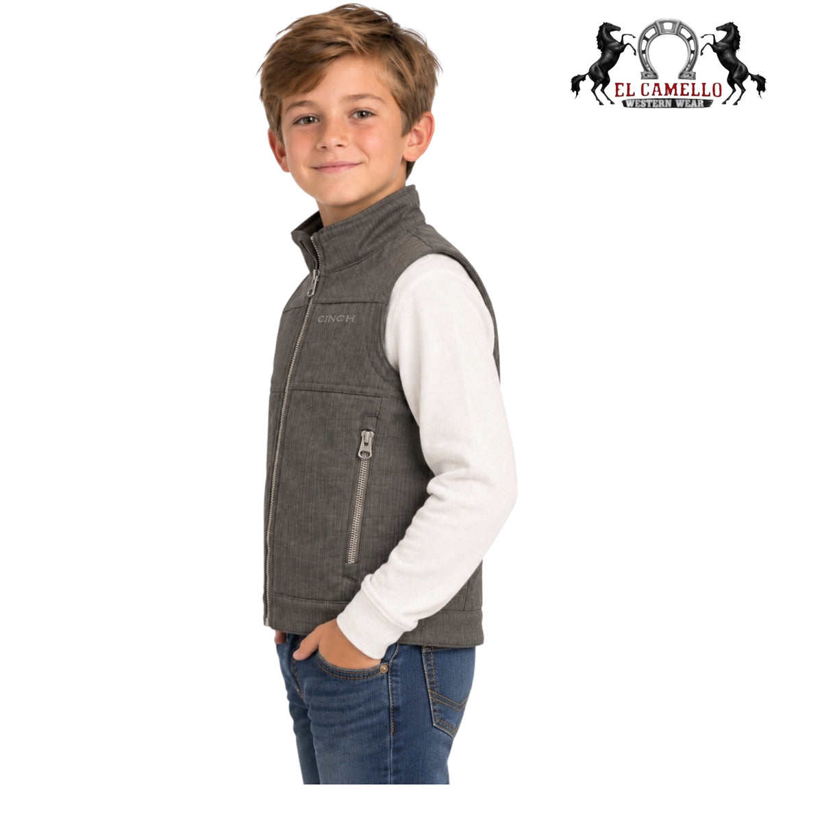 CINCH Boys’ Charcoal Gray Textured Softshell Western Vest