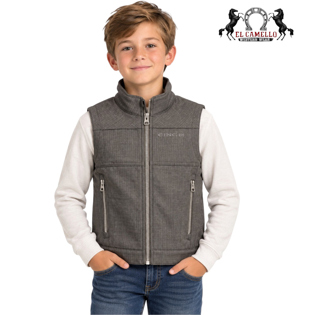 CINCH Boys’ Charcoal Gray Textured Softshell Western Vest