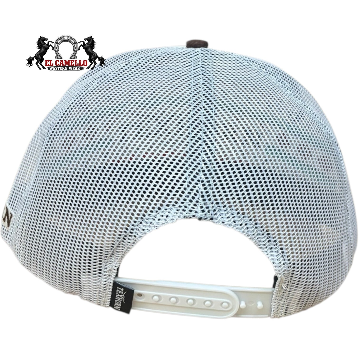 Texhorn White & Brown Longhorn Embroidered Mesh Back Snapback Cap