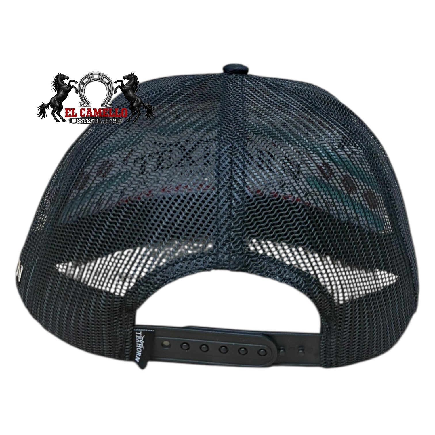 Texhorn Black & Cream Longhorn Embroidered Mesh Back Snapback Cap