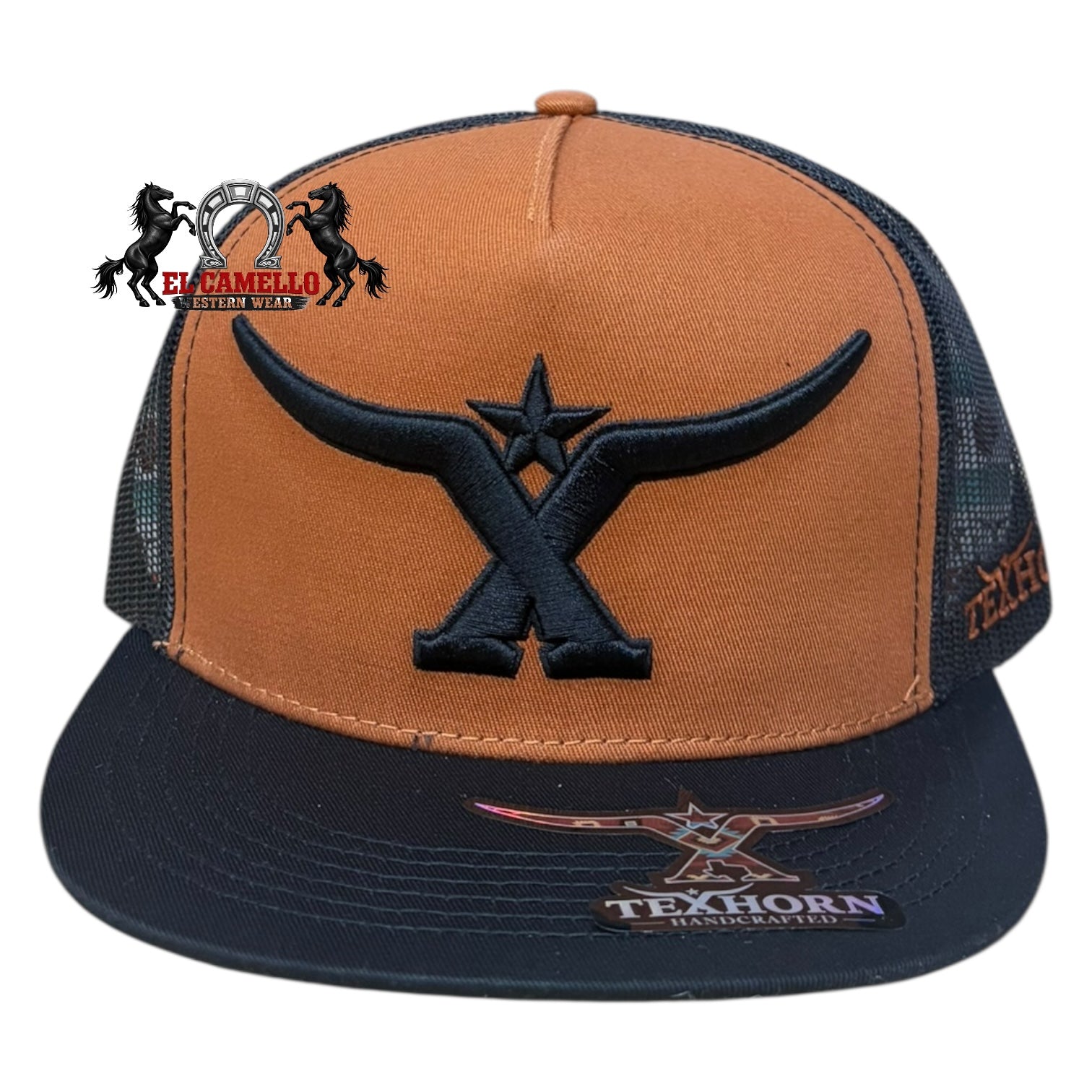 Texhorn Orange & Black Longhorn Embroidered Mesh Back Snapback Cap