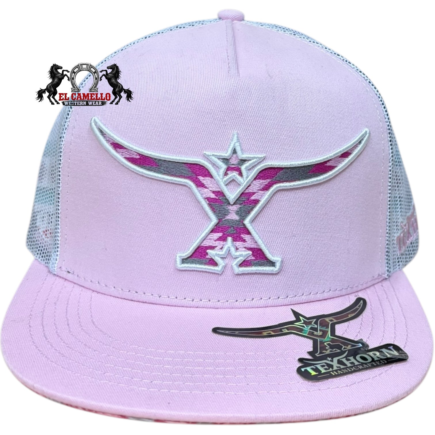 Texhorn Pink Longhorn Aztec Embroidered Mesh Back Snapback Cap