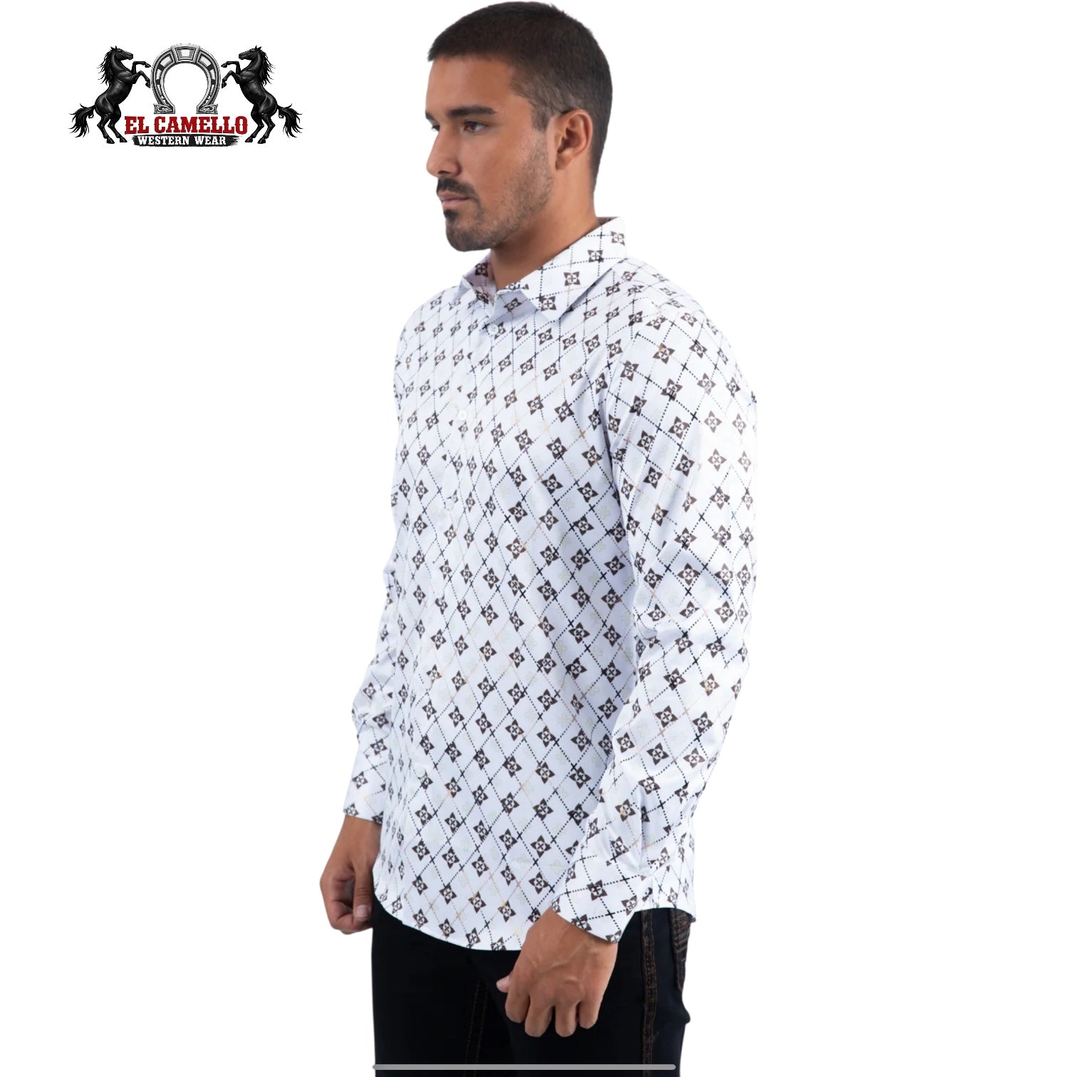 Platini Men’s White & Brown Geometric Pattern Long Sleeve Dress Shirt
FPL11491