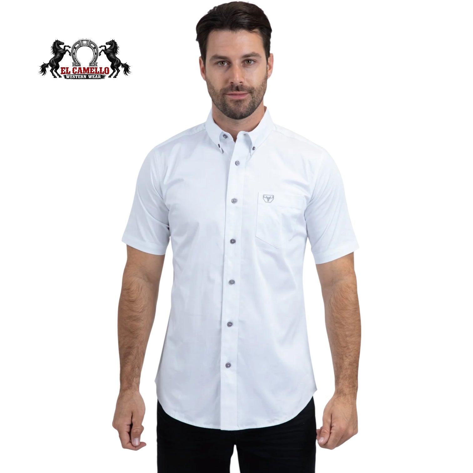 Platini Men’s White Stretch Short Sleeve Button-Down Dress Shirt CTS9259