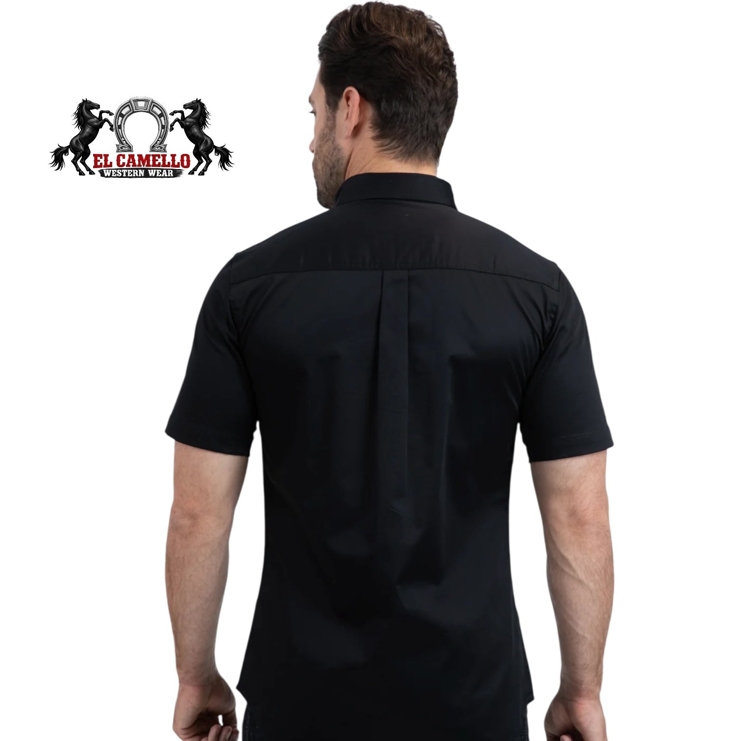 Platini Men’s Solid Black Short Sleeve Button-Down Shirt CTS9258