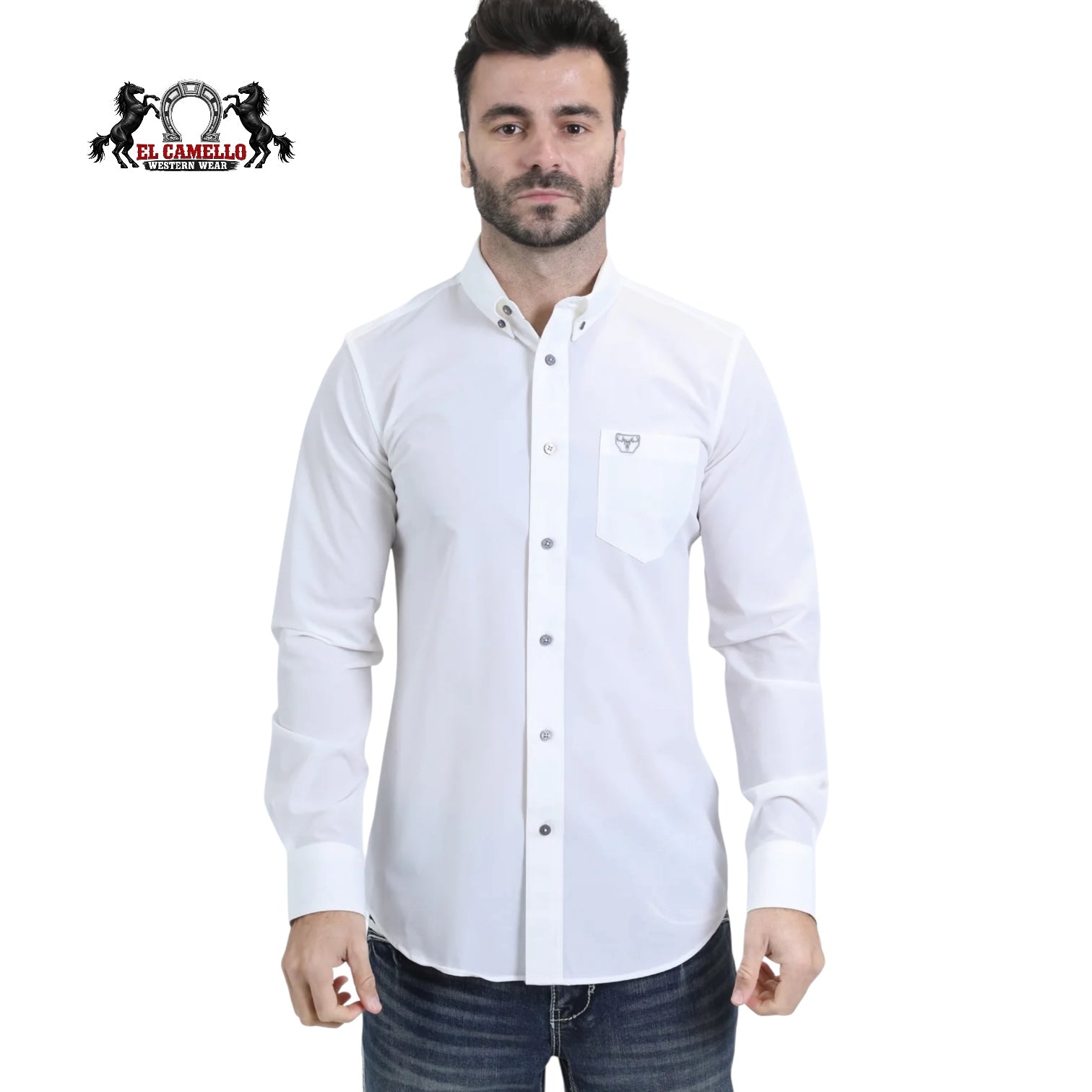 Platini Men’s White Stretch Button-Down Long Sleeve Dress Shirt CTL9259