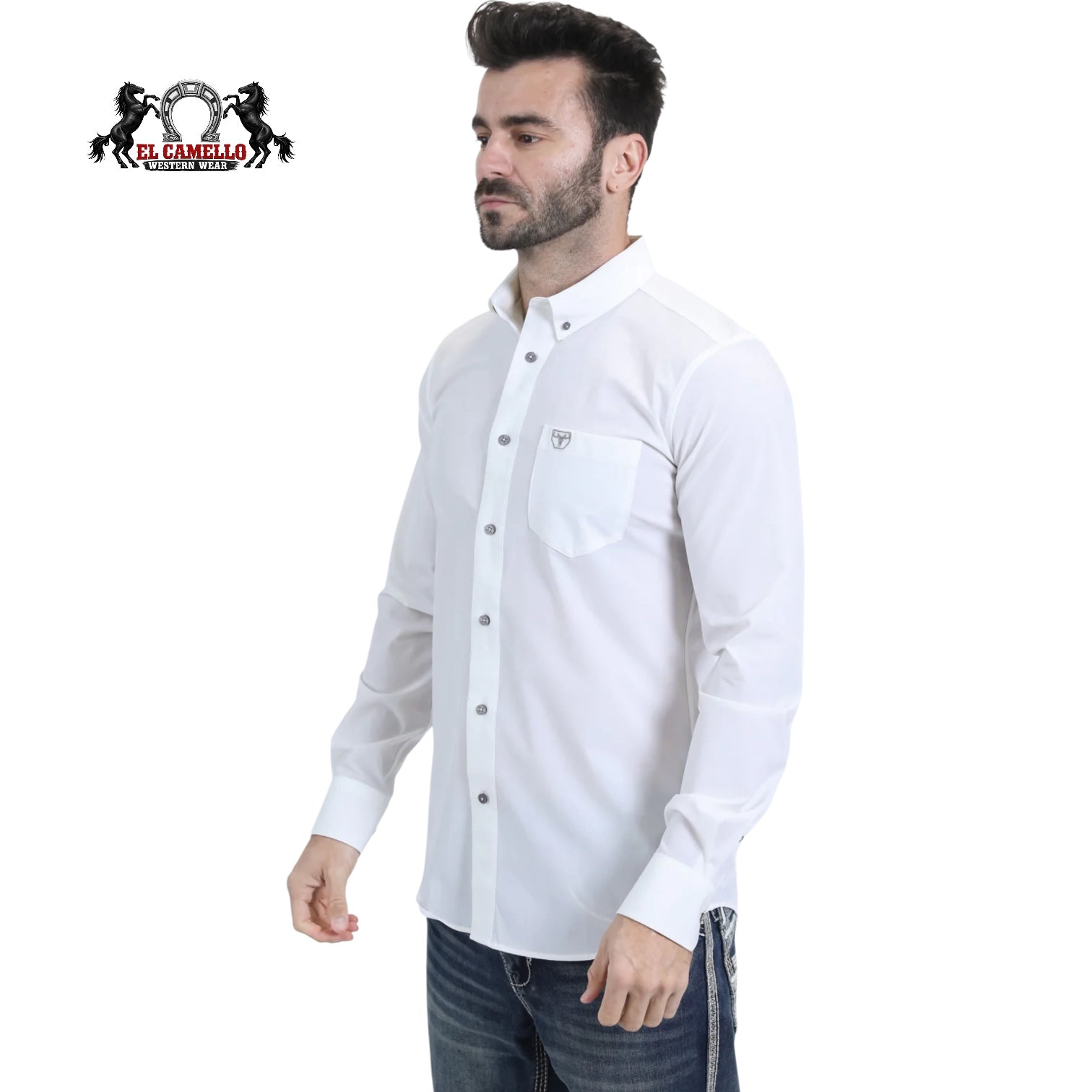 Platini Men’s White Stretch Button-Down Long Sleeve Dress Shirt CTL9259
