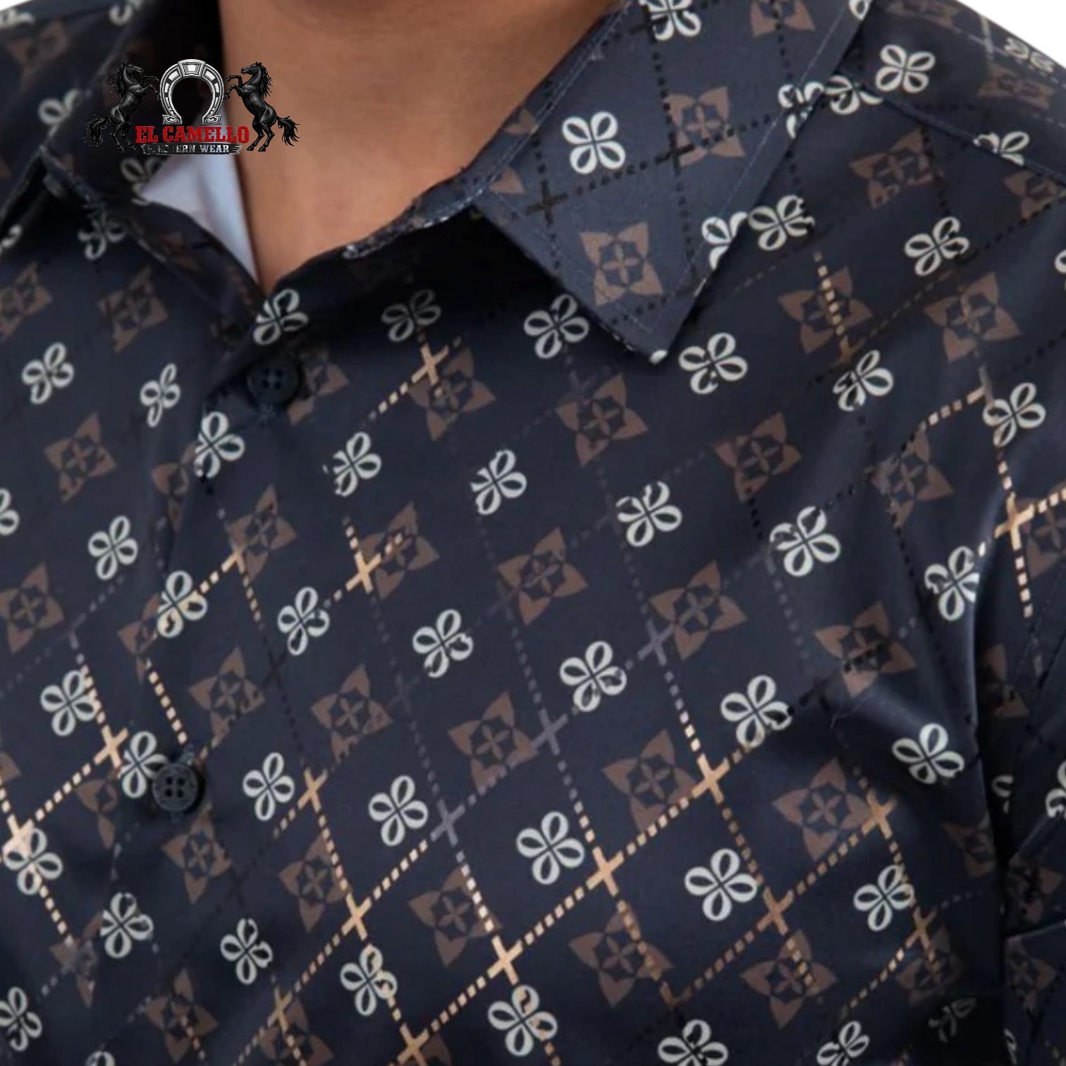 Mens Modern Fit Stretch Foil Fashion Shirt- Black FPL11490
