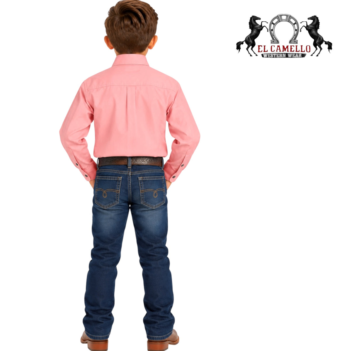 Platini Boys’ Pink Long Sleeve Western Button-Up Shirt