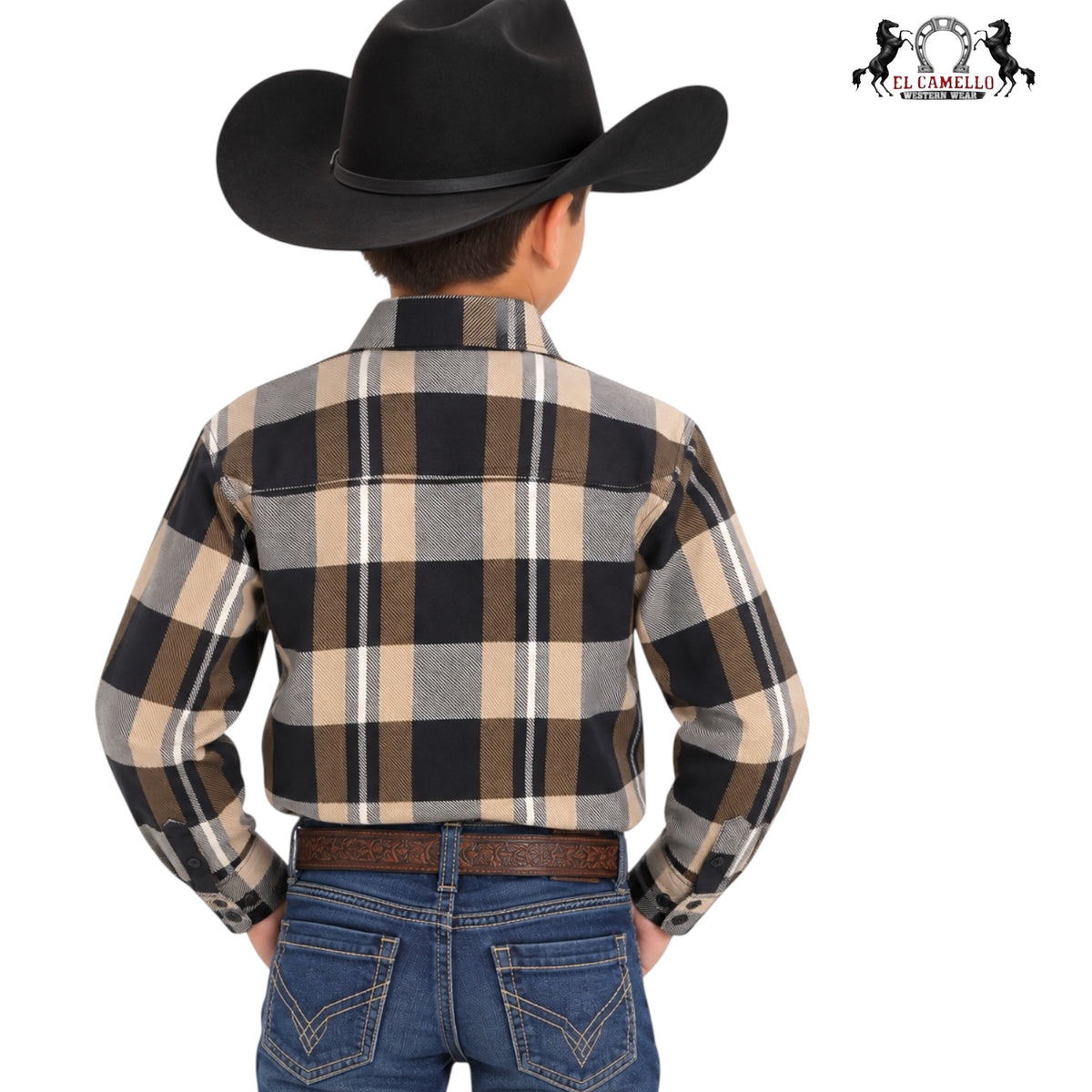 Montero Boys’ Black & Tan Plaid Long Sleeve Western Shirt