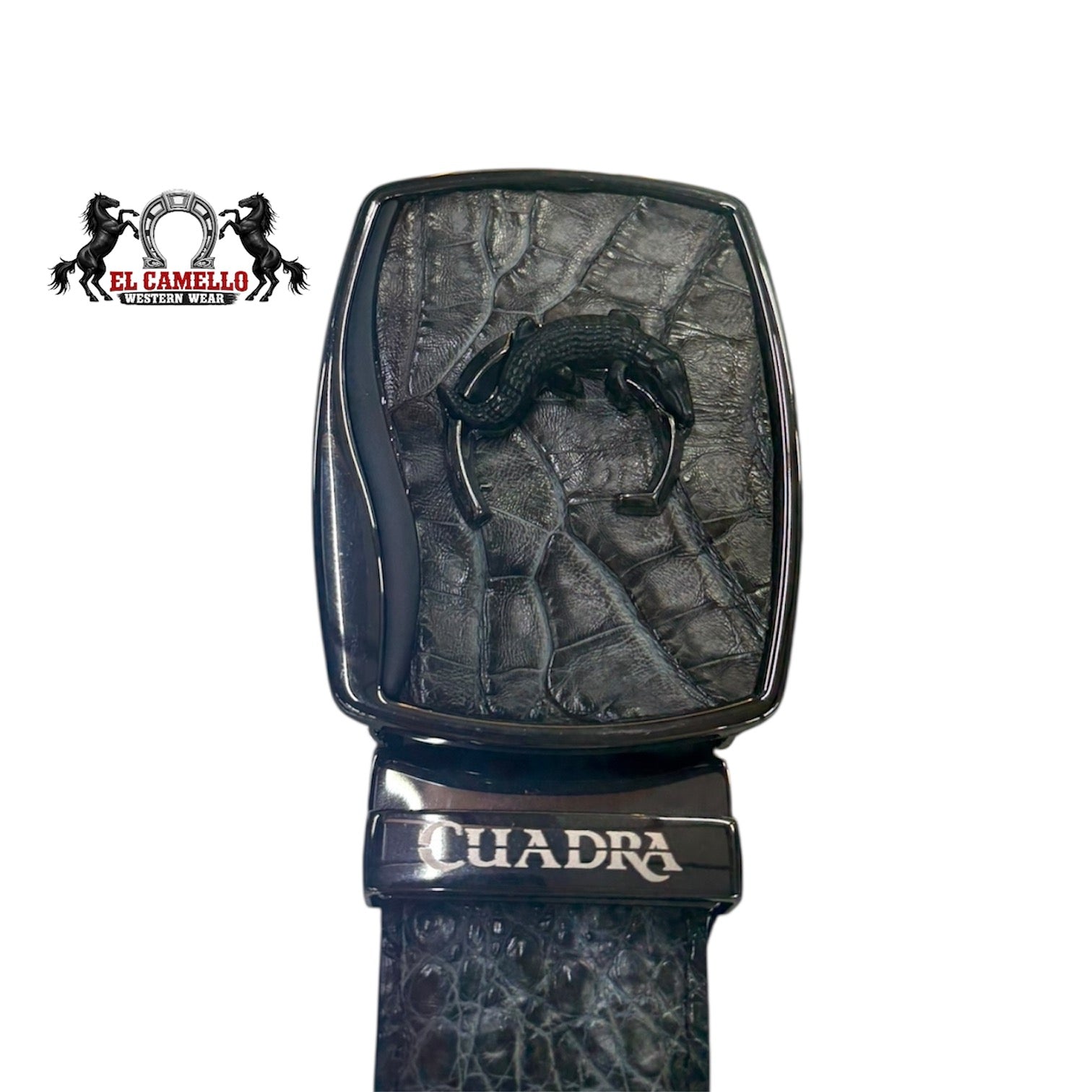 Cuadra Men’s Exotic Leather Belt BC481 – Black Croc Texture with Logo Buckle
