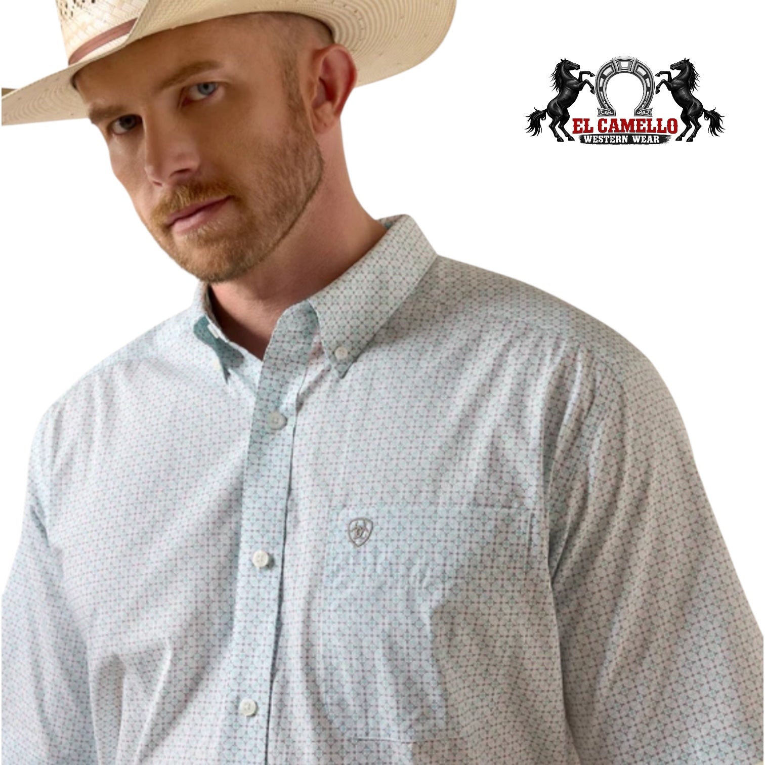 Ariat Men’s White Multi Geo Print Short Sleeve Button-Up Shirt – 10074700