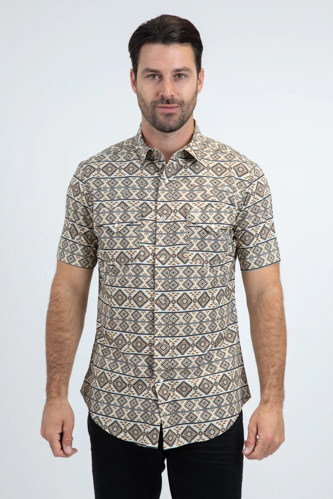 Platini Men's Performance Western SS Beige Shirt PGW11139