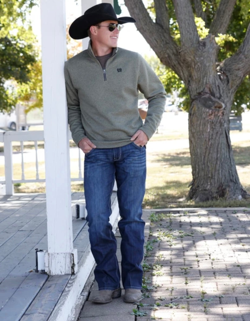 CINCH OLIVE KNIT 1/4 ZIP PULLOVER - MEN SWEATER - MWK1080021