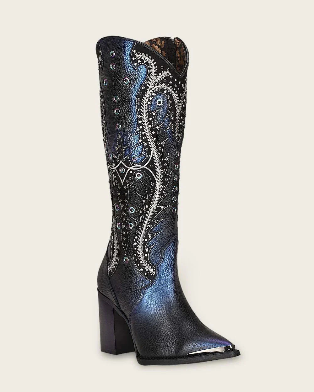 Cuadra Black Blued Studs & Embroidery Tall Boots CU727