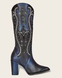 Cuadra Black Blued Studs & Embroidery Tall Boots CU727