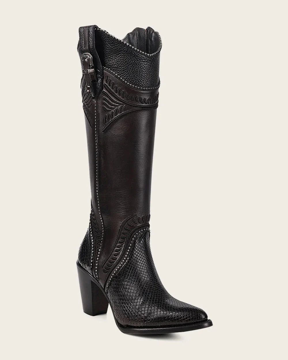 Black Python Knee High Boots for Women CU867