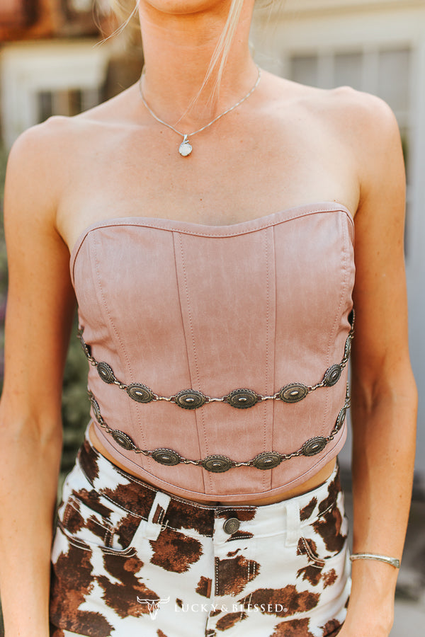 Pink Corset W Concho Chain Detail Top - TO1110-PNK