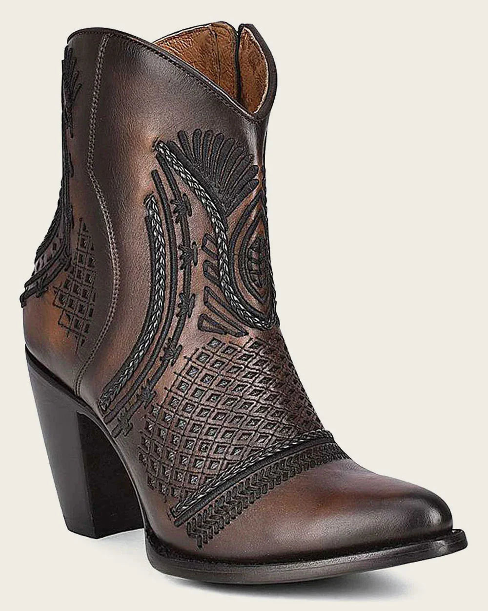 Artisan Embroidered Leather Ankle Booties CU635