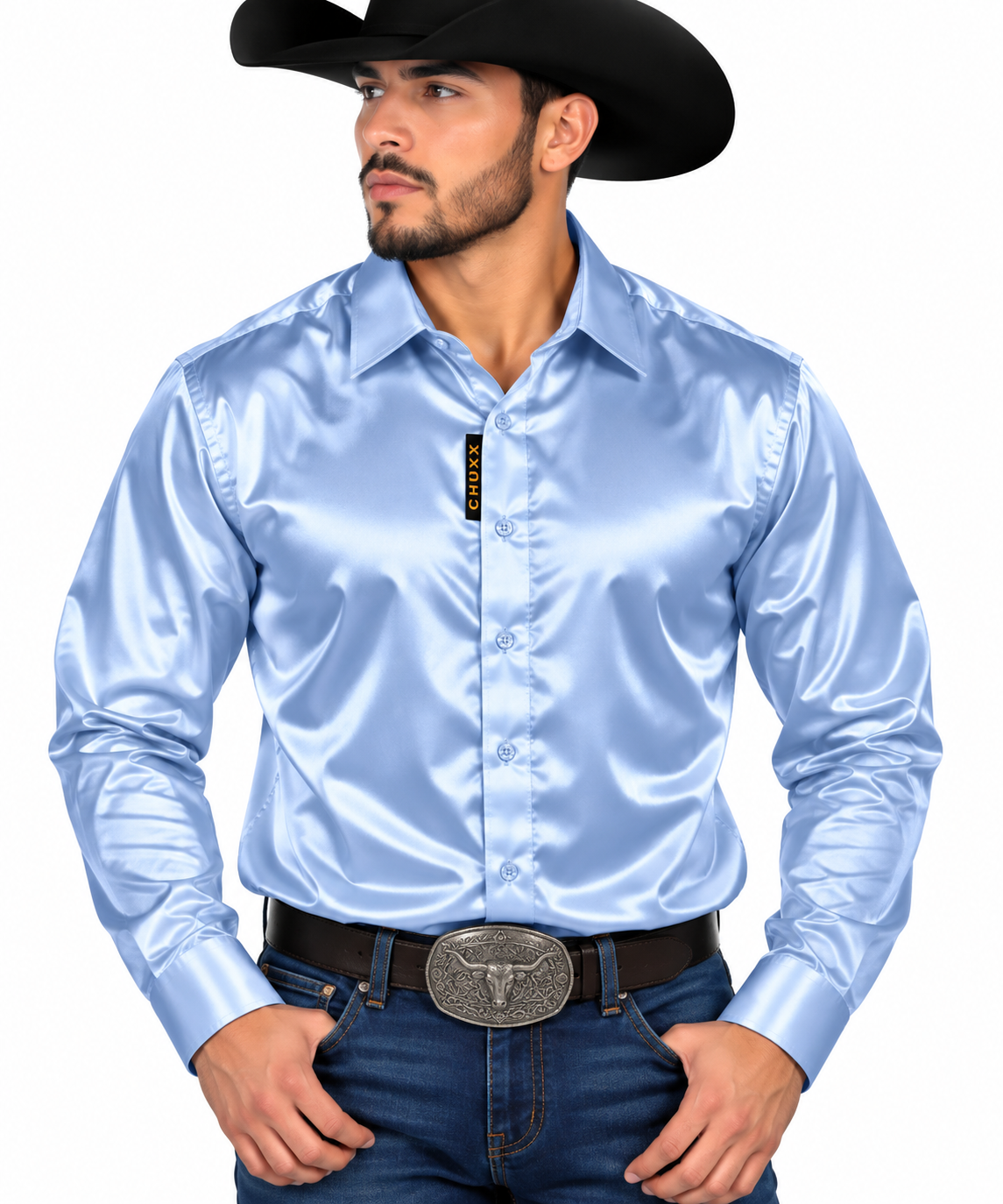 CHUXX Sky Blue Satin Long Sleeve Shirt CHLS2120