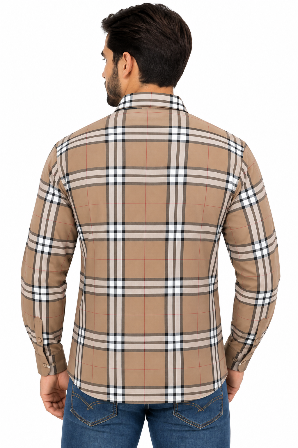Baldelli Men’s Khaki Plaid Long Sleeve Shirt CH301